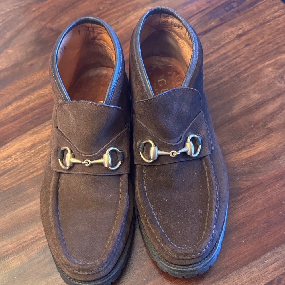 Gucci Brown Loafers with Gold Detail